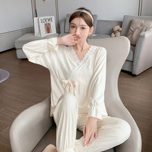Load image into Gallery viewer, 2022 Spring Autumn Long Sleeve Sexy Lace V-neck Kimono Pajama Sets for Women Sleepwear Suit Pyjama Homewear Pijama Mujer Clothes