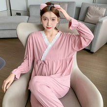 Load image into Gallery viewer, 2022 Spring Autumn Long Sleeve Sexy Lace V-neck Kimono Pajama Sets for Women Sleepwear Suit Pyjama Homewear Pijama Mujer Clothes