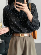 Load image into Gallery viewer, 2022 Spring Button Up Shirt Loose Sweet Elegant Print Leaves Chiffon Shirts for Women Long Sleeve Blouses Girls Tops Vintage