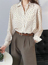 Load image into Gallery viewer, 2022 Spring Button Up Shirt Loose Sweet Elegant Print Leaves Chiffon Shirts for Women Long Sleeve Blouses Girls Tops Vintage