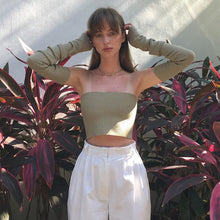 Load image into Gallery viewer, 2022 Spring New Off Shoulder Green Knit Crop Tops for Women Tube Top With Sleeve Backless Tanks Cropped Feminino Top Streetwear