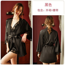 Load image into Gallery viewer, 2022 Spring New Women 8 Colors Thin Satin Robe Sexy Satin Lace Nightgown Simple Style V-neck Home Service Bathrobe Pajamas Set