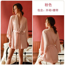 Load image into Gallery viewer, 2022 Spring New Women 8 Colors Thin Satin Robe Sexy Satin Lace Nightgown Simple Style V-neck Home Service Bathrobe Pajamas Set