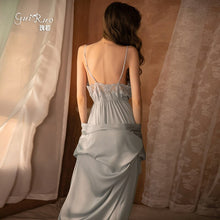 Load image into Gallery viewer, 2022 Spring New Women 8 Colors Thin Satin Robe Sexy Satin Lace Nightgown Simple Style V-neck Home Service Bathrobe Pajamas Set