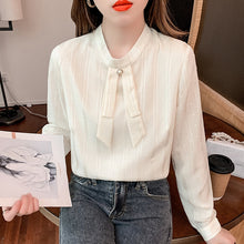 Load image into Gallery viewer, 2022 Spring New Women Chiffon Blouse Shirt Elegant Slim Long Sleeved Stand Collar Shirt Office Lady Tops
