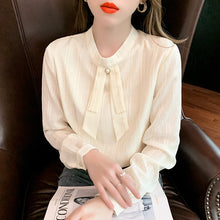 Load image into Gallery viewer, 2022 Spring New Women Chiffon Blouse Shirt Elegant Slim Long Sleeved Stand Collar Shirt Office Lady Tops