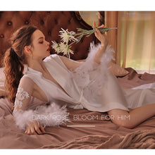 Load image into Gallery viewer, 2022 Spring New Women Elegant Satin Net Yarn Stitching Embroidery Sexy Lace-up Cuffs Robe Fairy Mesh and Feather Cuffs Homewear