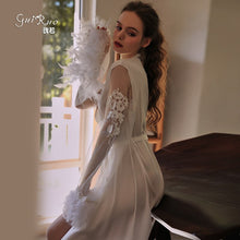 Load image into Gallery viewer, 2022 Spring New Women Elegant Satin Net Yarn Stitching Embroidery Sexy Lace-up Cuffs Robe Fairy Mesh and Feather Cuffs Homewear