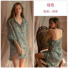 Load image into Gallery viewer, 2022 Spring New Women Sexy Leopard Print Deep V Ice Silk Thin Shirt Women&#39;s Casual and Comfortable Middle Sleeve Home Nightdress