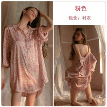 Load image into Gallery viewer, 2022 Spring New Women Sexy Leopard Print Deep V Ice Silk Thin Shirt Women&#39;s Casual and Comfortable Middle Sleeve Home Nightdress