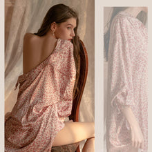 Load image into Gallery viewer, 2022 Spring New Women Sexy Leopard Print Deep V Ice Silk Thin Shirt Women&#39;s Casual and Comfortable Middle Sleeve Home Nightdress