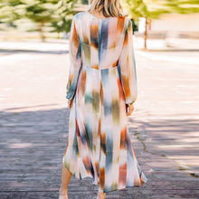 Load image into Gallery viewer, 2022 Spring Summer New Print Color Contrast Long Dress for Women Elegant High Waist Beach Dresses