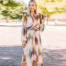 Load image into Gallery viewer, 2022 Spring Summer New Print Color Contrast Long Dress for Women Elegant High Waist Beach Dresses