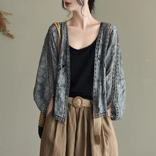 2022 Spring Summer New Retro Cotton Cardigan Hollow Out Clean White Air-Conditioning Shirt Fashion cloak Women'S Short Coat Thin