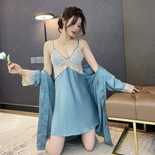 Load image into Gallery viewer, 2022 Spring Summer Silk Satin Sexy Lace Lingerie Nightgowns Robes Sets For Women Bathrobe Sleepwear Suit Nightdress Night Dress