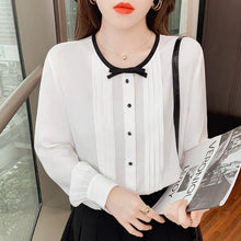 Load image into Gallery viewer, 2022 Spring Women Chiffon Blouse Fashion O-Neck Long Sleeved Solid Color White Shirt Elegant Slim Office Lady Tops