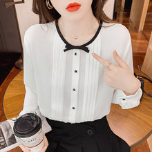 Load image into Gallery viewer, 2022 Spring Women Chiffon Blouse Fashion O-Neck Long Sleeved Solid Color White Shirt Elegant Slim Office Lady Tops