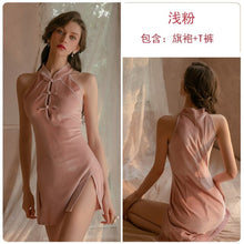 Load image into Gallery viewer, 2022 Spring Women Sexy Nightgowns 3 Colors Retro Velvet Buckle Side Split Cheongsam Uniform Erotic Lingerie Home Service Suit