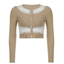 Load image into Gallery viewer, 2022 Spring Women Slim Elastic Cardigan Tanks Clothing Sexy Long Sleeve T Shirts Fashion Lace Ribbed Knitting Hollow Crop Tops