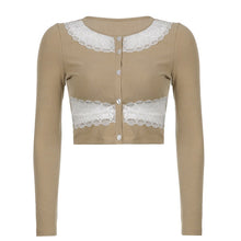 Load image into Gallery viewer, 2022 Spring Women Slim Elastic Cardigan Tanks Clothing Sexy Long Sleeve T Shirts Fashion Lace Ribbed Knitting Hollow Crop Tops