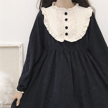 Load image into Gallery viewer, 2022 Spring Women Sweet Lolita Dresses Japan Style Kawaii Dress Spliced Stand-up Collar Long Sleeve Fungus Robe Vestidos