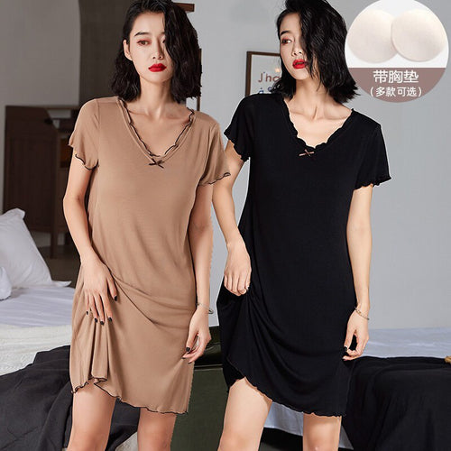 2022 Summer 100% Cotton Short Sleeve Sexy V-neck Lingerie Nightgowns for Women Sleepwear Homewear Night Dress Nightdress Nighty