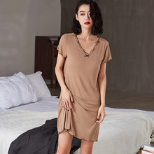 Load image into Gallery viewer, 2022 Summer 100% Cotton Short Sleeve Sexy V-neck Lingerie Nightgowns for Women Sleepwear Homewear Night Dress Nightdress Nighty
