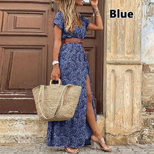 Load image into Gallery viewer, 2022 Summer Boho Long Dress Women Casual Paisley Print Belt Maxi Dress Elegant V Neck Short Sleeve Women&#39;s Beach Dress Vestidos