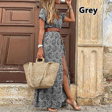 Load image into Gallery viewer, 2022 Summer Boho Long Dress Women Casual Paisley Print Belt Maxi Dress Elegant V Neck Short Sleeve Women&#39;s Beach Dress Vestidos