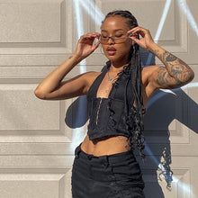 Load image into Gallery viewer, 2022 Summer Chic Breasted Backless Fashion Womens Clothing Black Casual Crop Top Rave Festival Sexy Halter Tops Shirt Streetwear