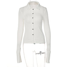 Load image into Gallery viewer, 2022 Summer Chic Breasted Lapel Fashion Womens Clothing Green Long Sleeves Casual Rave Festival Sexy Tops Shirt Streetwear