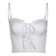 Load image into Gallery viewer, 2022 Summer Chic Lace Backless Fashion Vintage Women&#39;s Clothing  White Casual Crop Top Rave Festival Sexy Sling Bandage Tops Shi