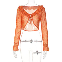 Load image into Gallery viewer, 2022 Summer Chic Printing Fashion Women&#39;s Clothing Trumpet Long Sleeves Cardigan Crop Top Rave Festival Sexy Bandage Tops Shirt