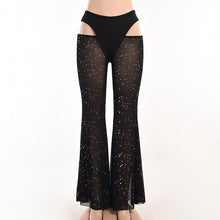 Load image into Gallery viewer, 2022 Summer Design High Waist Solid Bright Silk Transparent Skinny Flared Trousers Streetwear Fashion Base Womens Casual Pants