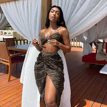 Load image into Gallery viewer, 2022 Summer Elegant Black Folds Bandage Sexy Slit 2 Piece Skirt Sets Women Fashion Outfits Dress Club Party Sets Top Matching