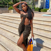 Load image into Gallery viewer, 2022 Summer Elegant Black Folds Bandage Sexy Slit 2 Piece Skirt Sets Women Fashion Outfits Dress Club Party Sets Top Matching