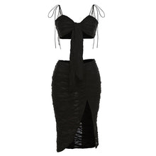 Load image into Gallery viewer, 2022 Summer Elegant Black Folds Bandage Sexy Slit 2 Piece Skirt Sets Women Fashion Outfits Dress Club Party Sets Top Matching