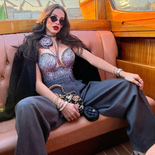 Load image into Gallery viewer, 2022 Summer Elegant Chic Flowers Backless Fashion Women&#39;s Clothing Black Casual Crop Top Rave Festival Sexy Halter Tops Shirt