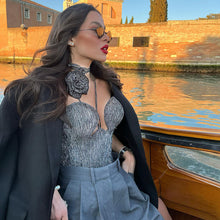 Load image into Gallery viewer, 2022 Summer Elegant Chic Flowers Backless Fashion Women&#39;s Clothing Black Casual Crop Top Rave Festival Sexy Halter Tops Shirt