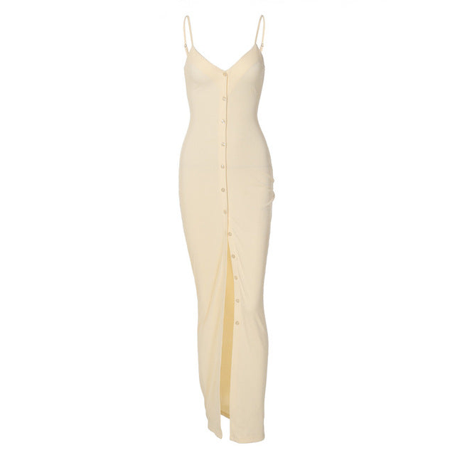 2022 Summer Elegant V-Neck Solid Button Women'S Clothes Romper Sexy Evening Party Prom Knit Bodycon Slit Maxi Dresses Vestidos