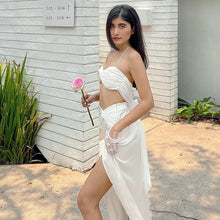 Load image into Gallery viewer, 2022 Summer Fashion Satin Camis Tube Top and Maxi Skirt 2 Piece Set for Women Matching Sets Outfits Sexy Backless Elegant Vacat