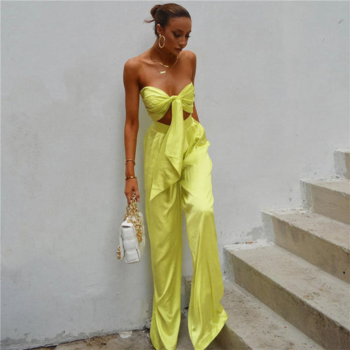 2022 Summer Fashion Silky Satin Camis Tube Top and Pants 2 Piece Set for Women Matching Sets Outfits Sexy Backless Elegant Vacat