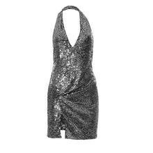 Load image into Gallery viewer, 2022 Summer Fashion Women&#39;S Clothes Black Halterneck Sequin Romper Sexy Split Evening Party Prom  Mini Dresses Vestidos