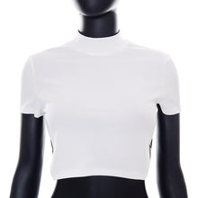 Load image into Gallery viewer, 2022 Summer Fashion Women&#39;s Clothing White Short Sleeves Base Crop Top Shirt Party Rave Festival Sexy Backless Chain Tops Street