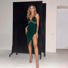 Load image into Gallery viewer, 2022 Summer Hot Black Spaghetti Chain Strap Backless Midi Dress  Club Casual Evening Party Prom Sexy V-Neck Split Folds Dresses