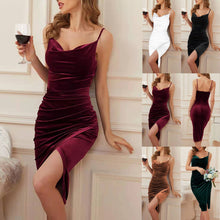 Load image into Gallery viewer, 2022 Summer New Fashion Evening Dress Temperament Slit Pleated Velvet Suspender Sexy Dress