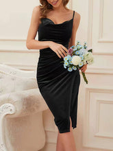 Load image into Gallery viewer, 2022 Summer New Fashion Evening Dress Temperament Slit Pleated Velvet Suspender Sexy Dress