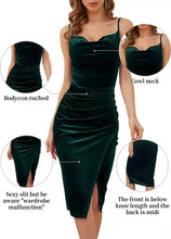 Load image into Gallery viewer, 2022 Summer New Fashion Evening Dress Temperament Slit Pleated Velvet Suspender Sexy Dress