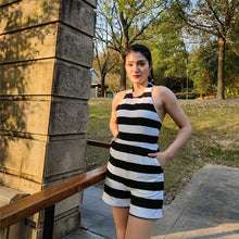 Load image into Gallery viewer, 2022 Summer New Halter Slim-fit Black and White Striped Sleeveless Jumpsuit Casual Elegant Jumpsuit Hot Sale Fairycore