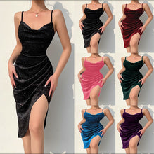 Load image into Gallery viewer, 2022 Summer New Sexy Women Dress Velvet Solid Color Glittering Material Split Fold Suspender Irregular Party Dress
